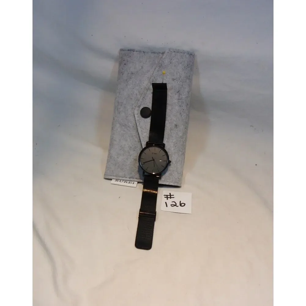 BUREI MEN'S WATCH-BLACK-ADJUSTABLE FLEXIBLE METAL BAND-WORKING